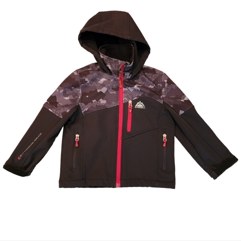 Snozu‎ Boys Softshell Fleece Lined Hooded Jacket (Black/Forest Camo)
